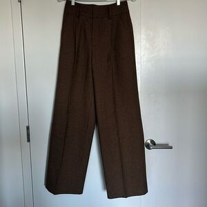 Brown Houndstooth Wool Blend Pleated Pants Women Size 38